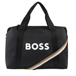 BOSS Black Duffel Bag with Striped Strap